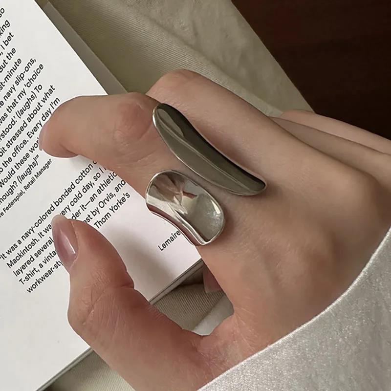 Minimalist Silver Color Cuff Rings for Women Couples New Fashion Creative Smooth Pattern Geometric Party Wedding Jewelry Gifts