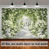 2D plane, vintage country-style wedding backdrop fabric, white flower clusters intertwined with green leaves