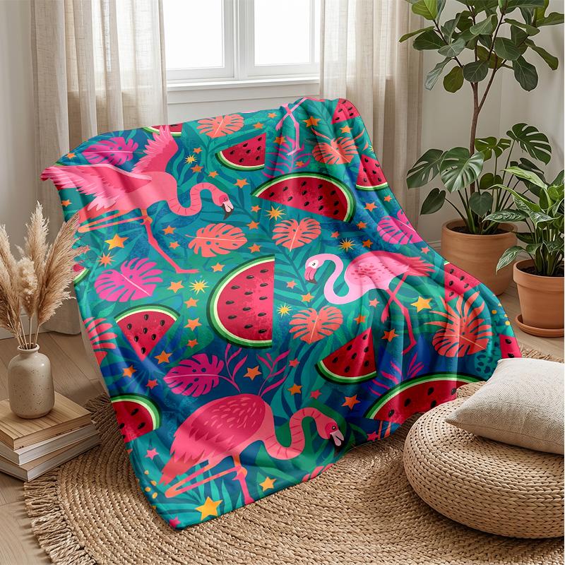 Flamingo and Fruit Paradise Theme Blanket Lightweight Warm Flannel Blanket Decorative Throw Blanket for Home Decoration