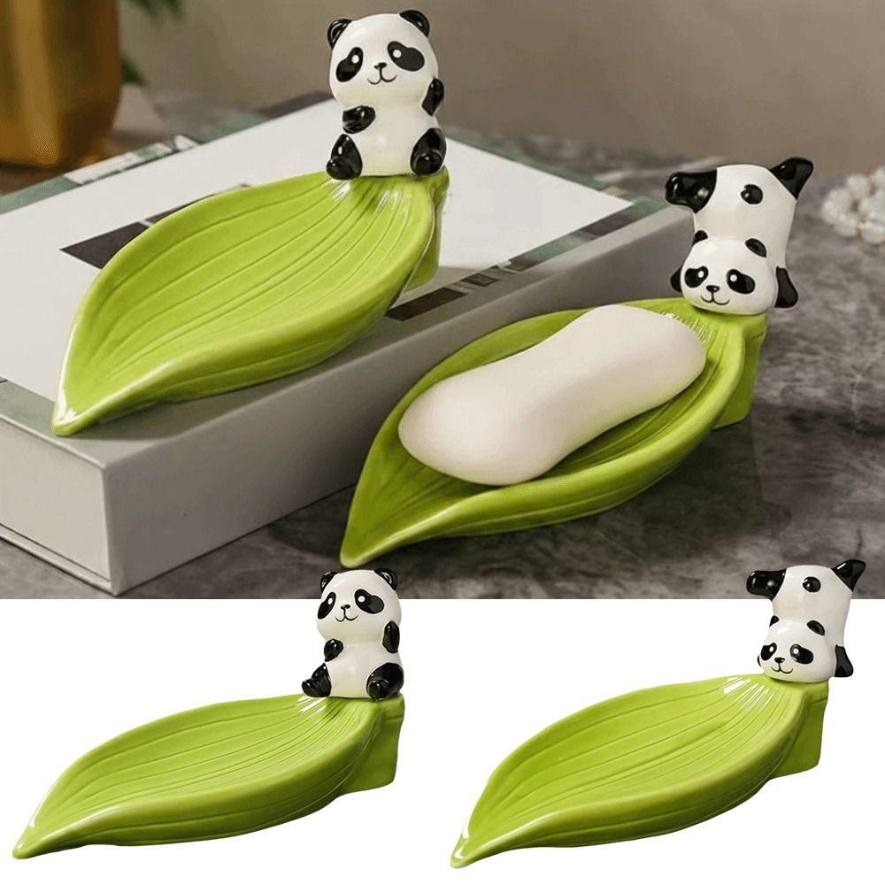 Bamboo Panda Soap Dish Cute Soap Tray Green Soap Rack  Kitchen