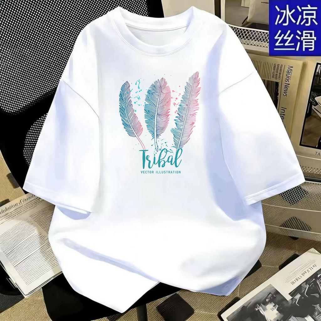 Roundneck Simple Style Cartoon Cute Style Printed Shortsleeved Tshirt for Unisex and WoUnisex Couples Loose Top White Color Soft