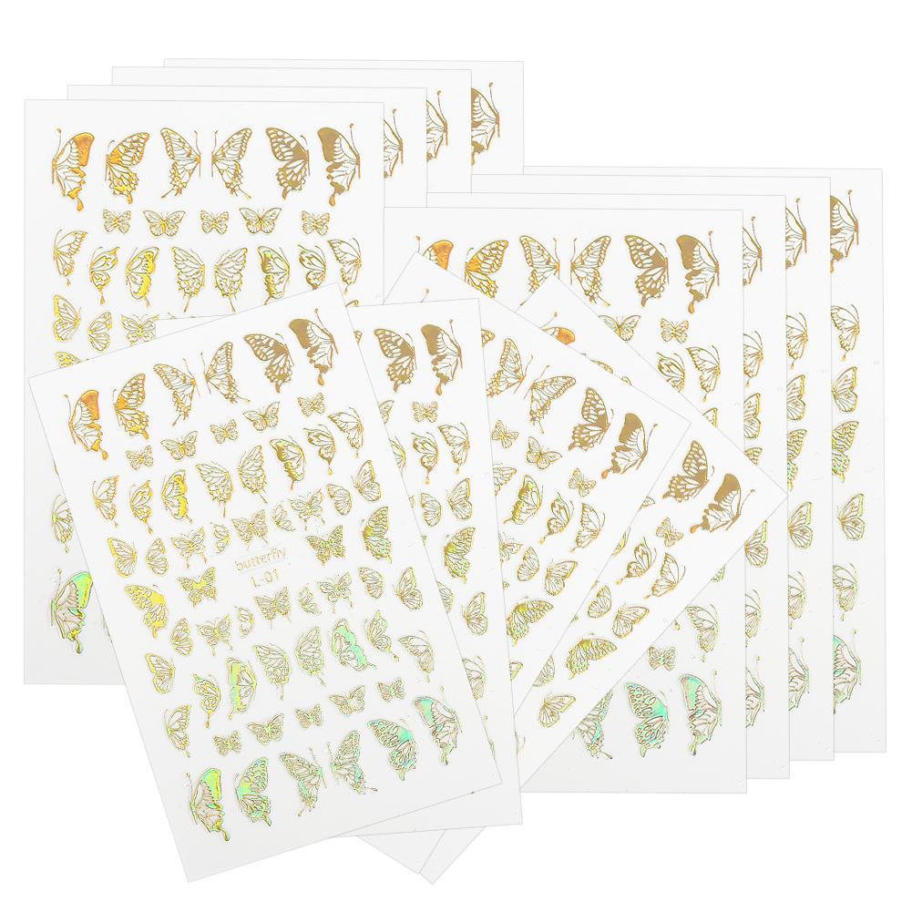 12pcs Butterflies Pattern Nail Art Sticker Fashionable Nail DIY Decal Manicure ToolGold