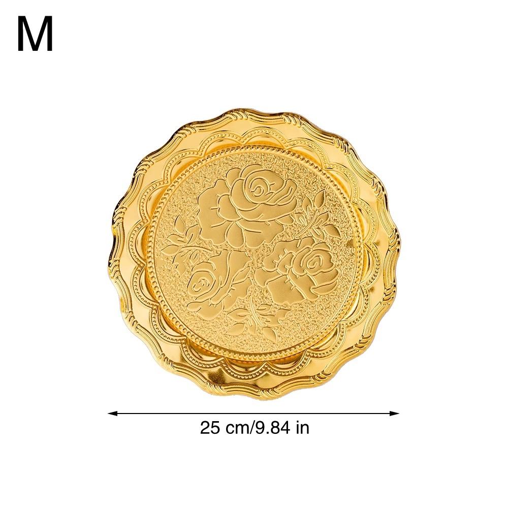 Flower Shape Design Metal Cake Tray With Exquisite Circle Plate Engraving Flower Golden Food Fruit Tray Party Wedding Decoration