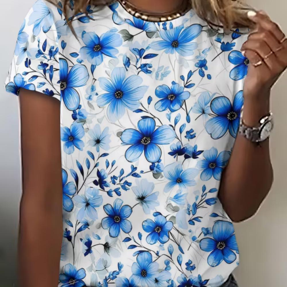 Sommer Damen 3D-Druck Rundhals T-Shirt Mode Vielseitig Atmungsaktiv Trend Lässig