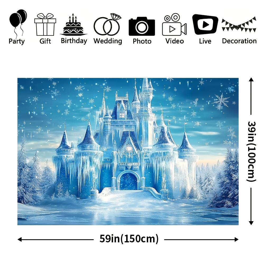 1 pièce Décoration Château de Glace Bleu Pays des Merveilles Hivernal Toile de Fond Hivernale Pour Studio Photo Photobooth Fête