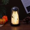 Halloween Indoor Ghost Decoration Light Up Ghost in Glass Cloche with Wood Base Cute Ghost Night Light for Home Kitchen Mantel Shelf Fireplace Decor