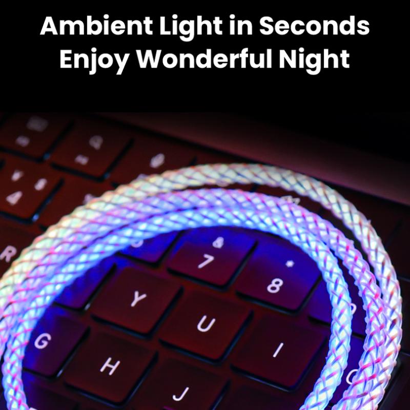 RGB Illuminated Data Cable, 100W Fast Charging with Cool Breathing Light Effect, USB Mobile Phone Charging Cable