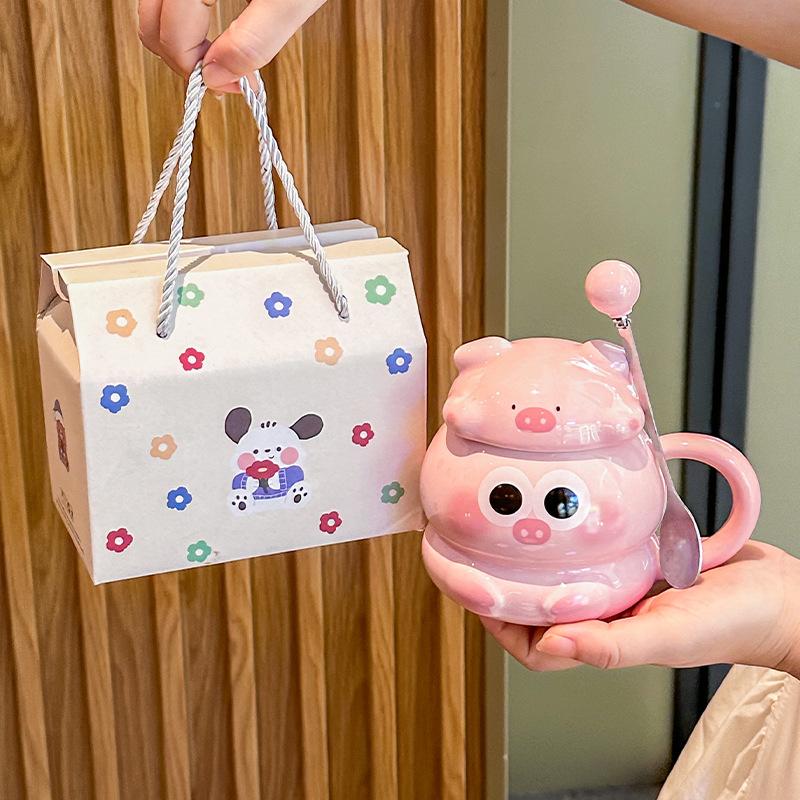 ins high-value cute pig cup ceramic mug home breakfast coffee cup for girls' birthday gifts