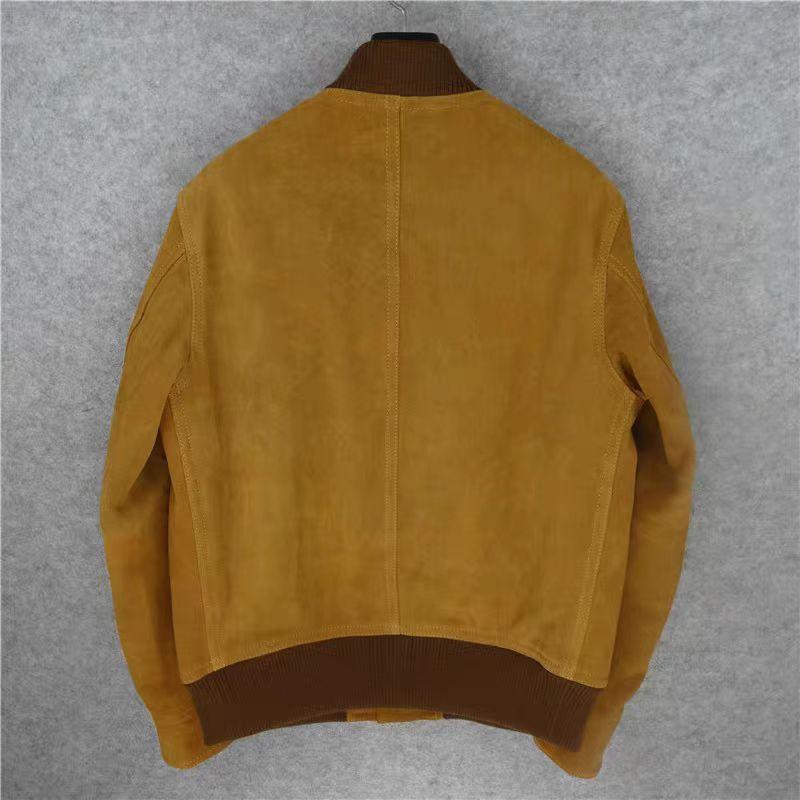 Quality High Mens Vintage Cow Suede Moto Jacket Long Sleeve Zip Casual Real Leather Outerwear Spring Military Short Coat