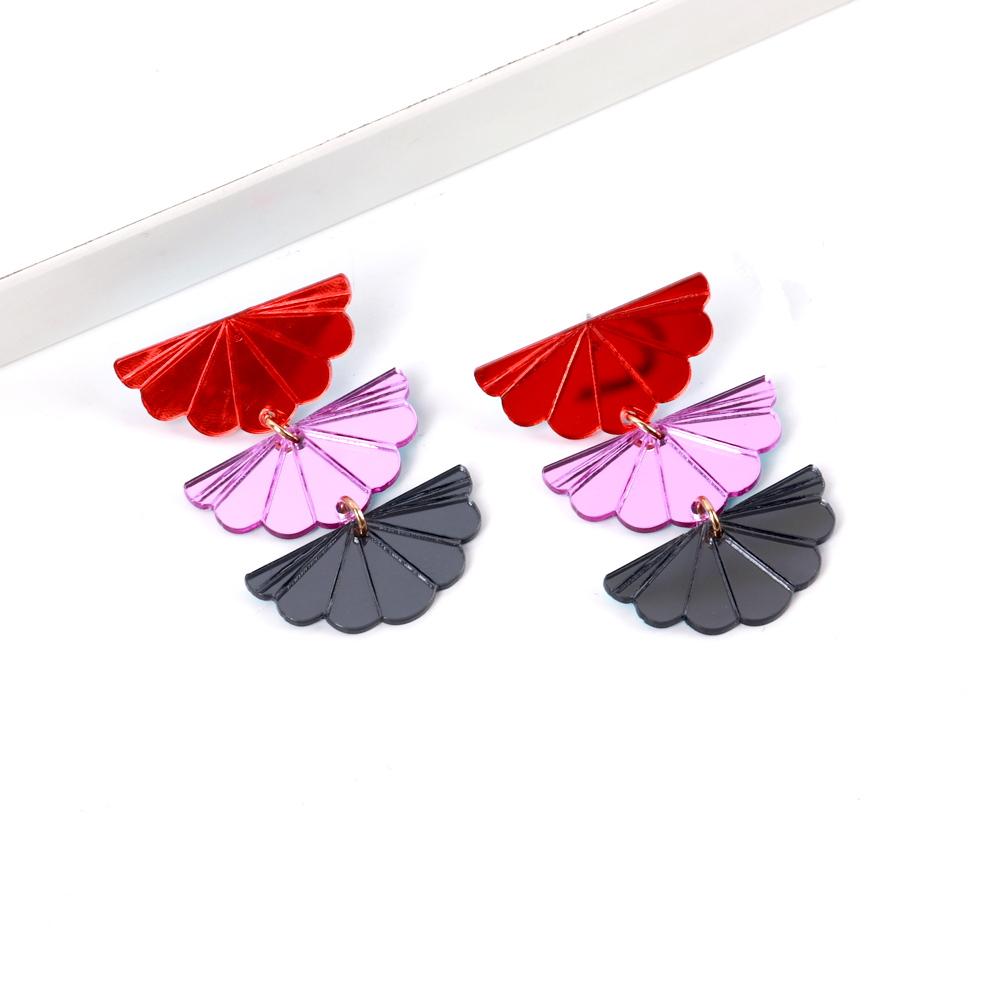 

New Acrylic Colorful Mirrored Fan-Shaped Drop Earrings for Women Trendy Iridescent Geometric Long Dangle Earring Jewelry Gift