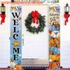 2D Flat, 2pcs Fall Thanksgiving Couplet Banner Door Decor - Pumpkin, Leaf Theme Harvest Ornamentation for Halloween and Christmas Seasonal Indoor/Outd