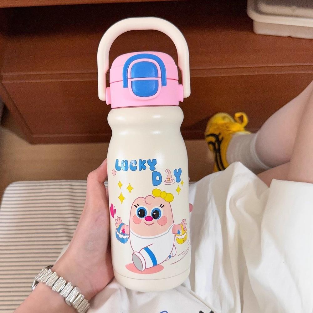 500ml Insulated Cup Double Drink with Handle Cartoon Straw Cups Heat and Cold Insulation Large Capacity Water Bottle Accessories