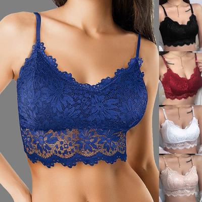Kadın Siyah Dantel Çiçek Trim Bralette Kırpma Üst Push Up Sütyen İç Giyim