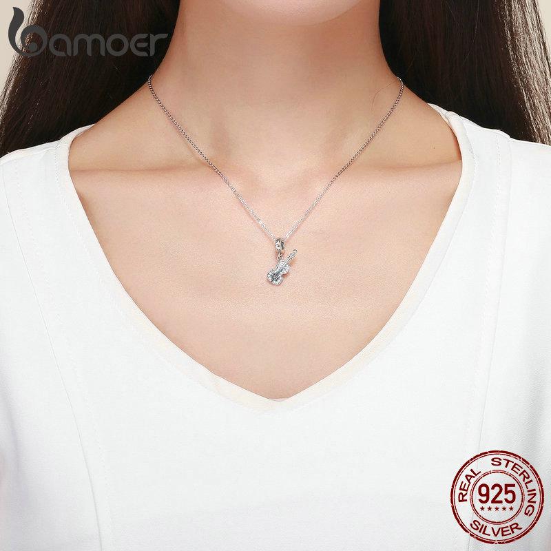 BAMOER New Collection 925 Sterling Silver Violin Shape Clear CZ Charms Beads Fit Original Bracelet