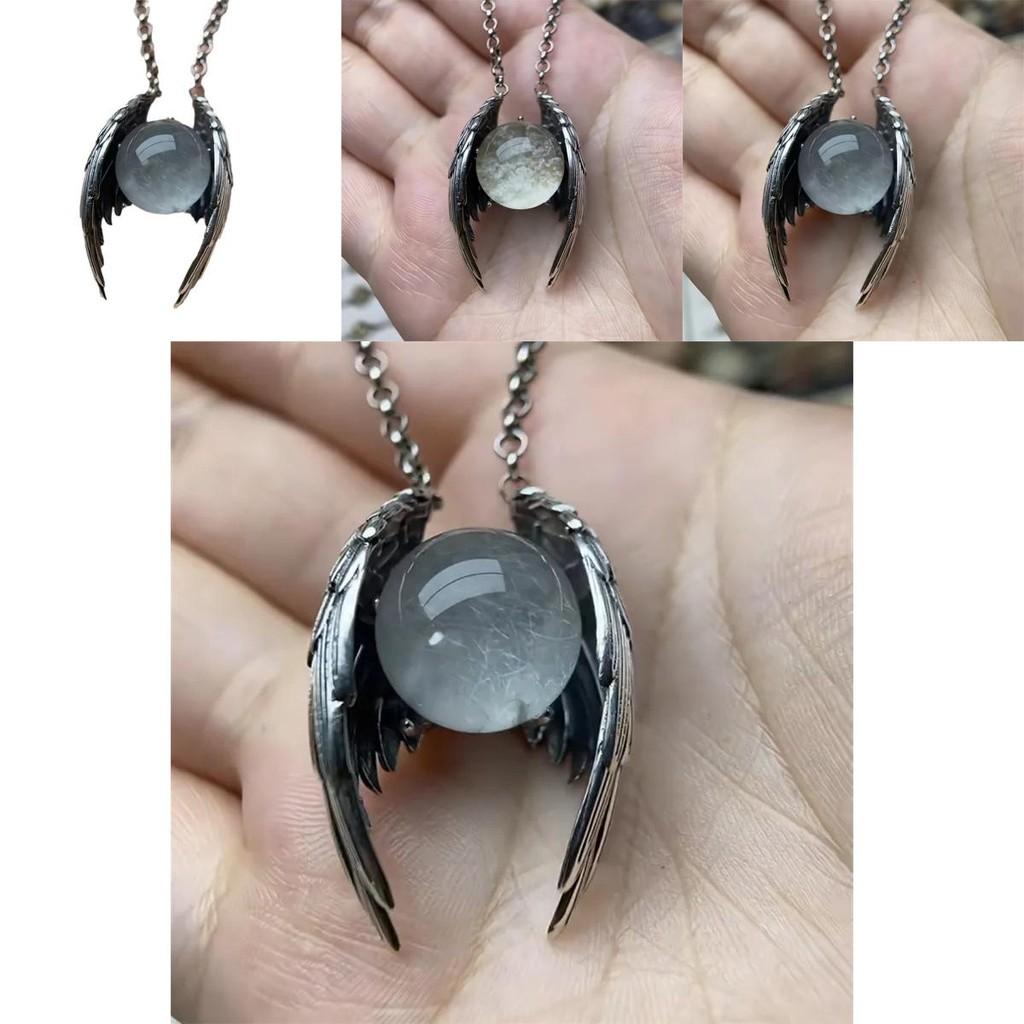 Ghost Wings Faux Crystal Pendant Necklace With Wing And Sphere Elements For Daily Style