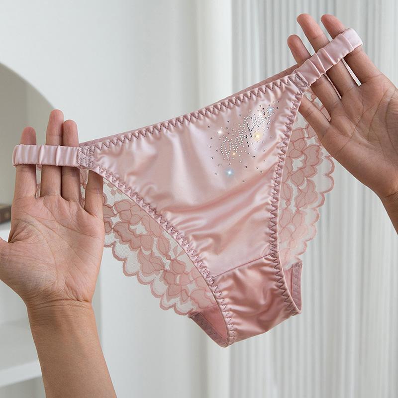 1PC Diamond Briefs Underpants Underwear Satin Silk Lace Panties Sexy Middle-waist Breathable