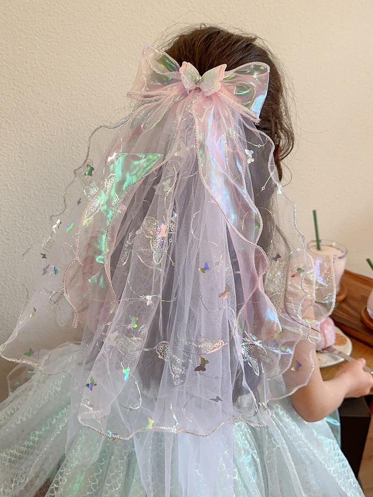 Children's Long Veil Princess Crown Photo Hairpin Flower Girl Baby White Girl Headwear Kids Women Hair Accessories