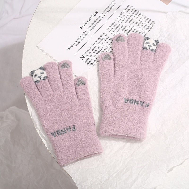 Winter new plush gloves cycling knitted gloves autumn and winter girls cute cold touch screen student warm gloves