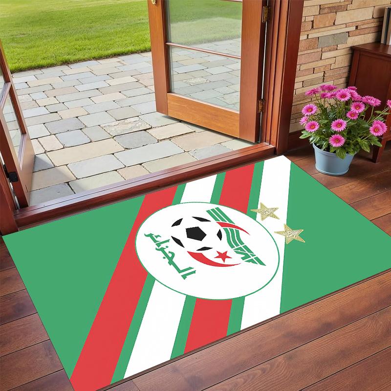 Anti‑Slip Crystal Velvet Floor Rug, Algeria National Team Design Carpet for Indoor Living Bedroom Home Decoration