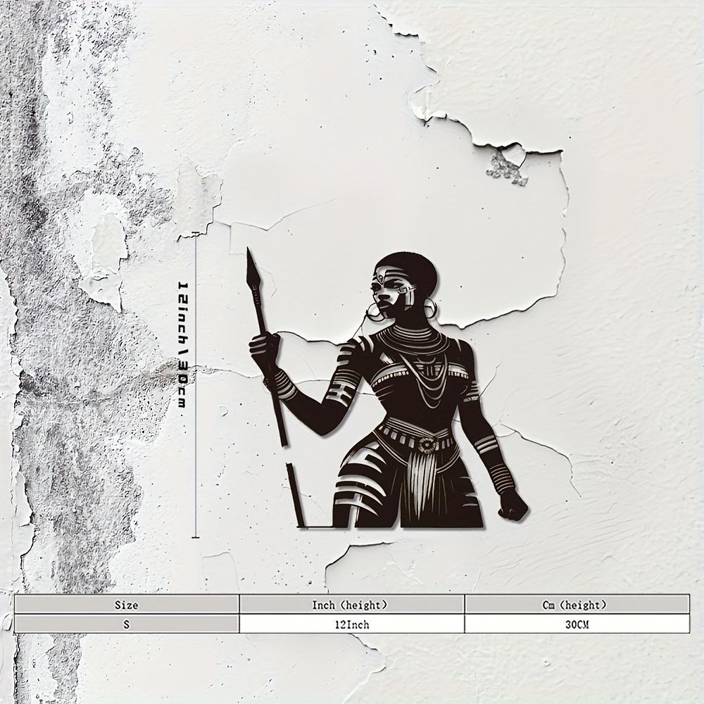 African Warrior Woman Spear Metal Wall Sculpture Black Painted Iron Tribal Art for Living Room Porch Wedding Decor Easy Install Sturdy Cultural Gift