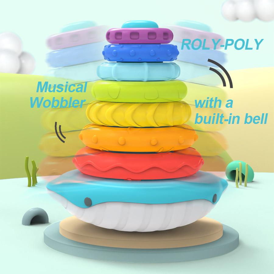 Montessori Balena Arcobaleno Campanella Vasca Giocattolo per Neonati Educazione Precoce Impilabile Roly-Poly Giocattoli Galleggianti Data di Nascita Regalo di Natale progettato per Bambini