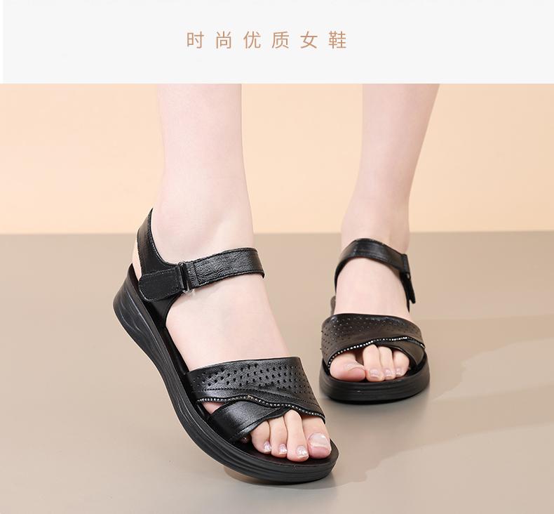 Top Layer Cowhide Summer New Thick Soled Sandals Women's Leather Soft Soled Anti Slip Mother Shoes Comfortable Women's Shoes