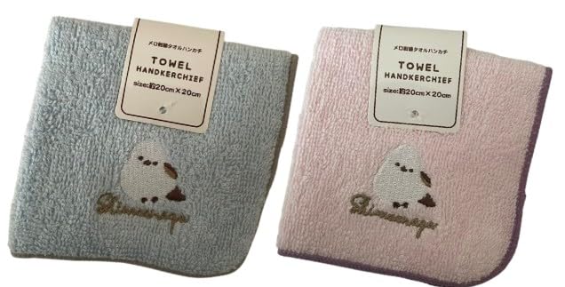 Tit Handkerchief Towel Set 20 x 20 cm Cute Embroidered Towel Handkerchief Absorbent Soft Touch Long-tailed (2 pieces) [Pink & Blue]