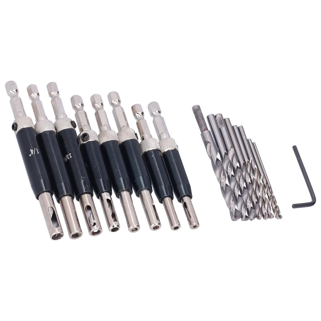 17pcs Hinge Drills Set Self Centering Door Drill Bit Kit with Hex Wrench for Woodworking