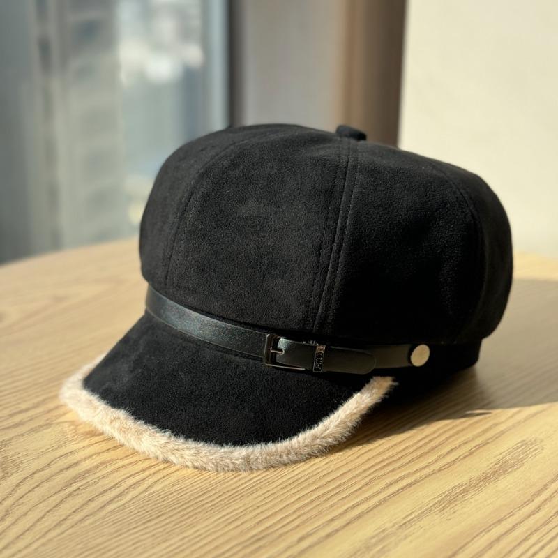 Women S Fashionable Frayed Edge Octagonal Newsboy Cap With Belt Buckle For Autumn Winter