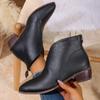 Women Ankle Boots 2025 Autumn Winter Retro Pointed Toe Chelsea Boots PU Leather Femme Mid-heel Stubby Short Boots Botas Mujer
