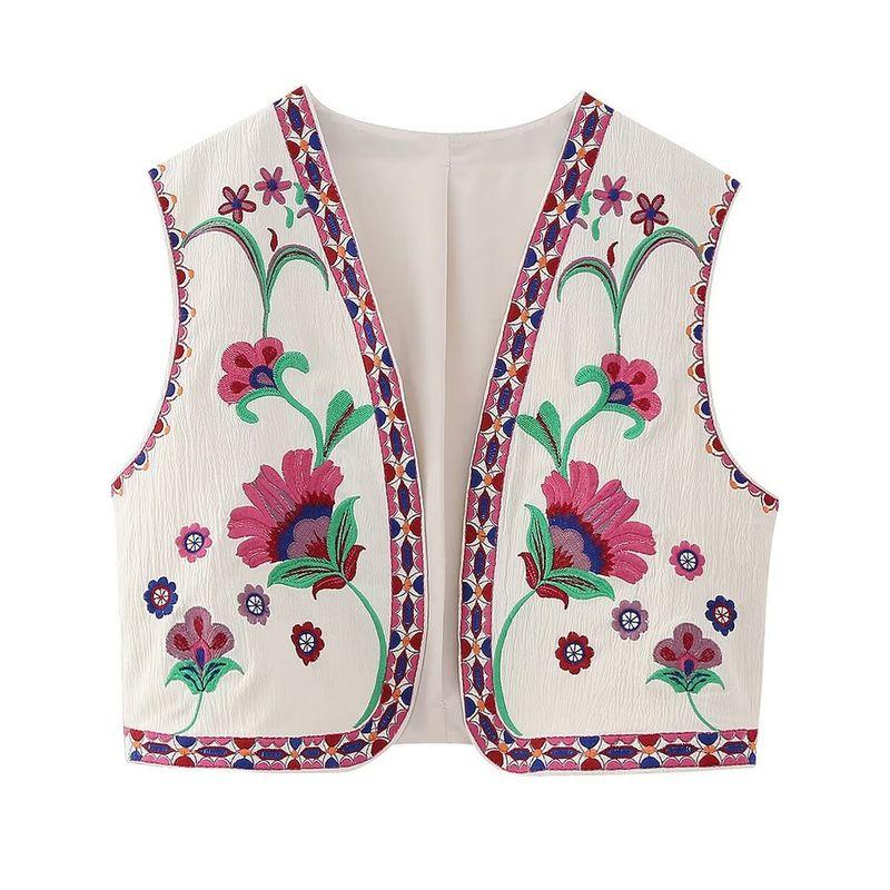 Leisure Sleeveless Embroidered Vest Casual Retro Sleeveless Embroider Vest Female
