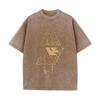2026 Vintage Washed Black Triangle Mountain Wave Sun Moon Graphic T Shirt Nature Wilderness Line Print Oversized Casual Short Sl
