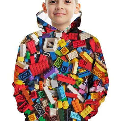 Kinderkleidung Jungen Hoodies Mädchen Kleidung Langarm Bausteindruck Lässig Kinder Sommer Herbst Kleidung Oberteil Kinderbekleidung