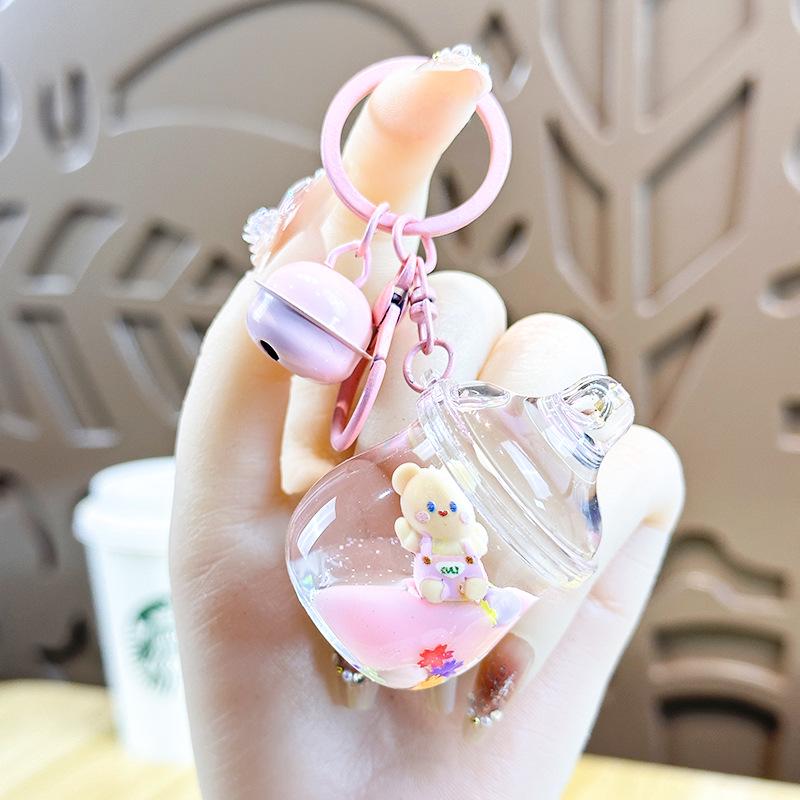 Creative Quicksand Bear Pendant Keychain - Cute Floating Drift Bottle Design