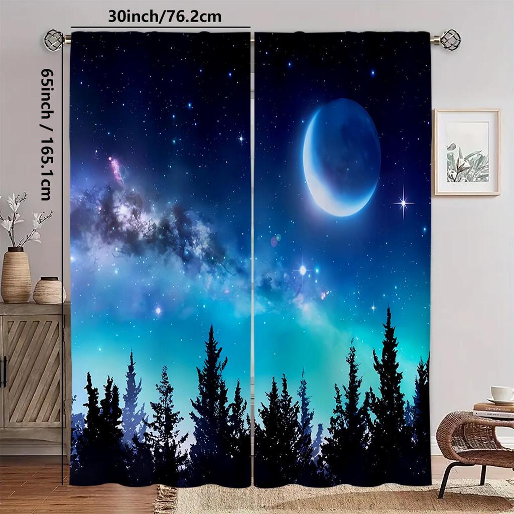 2-Piece 3D Printed Light-Filtering Thermal Curtains for Bedroom & Living Room with Noise Reduction and Rod Pocket