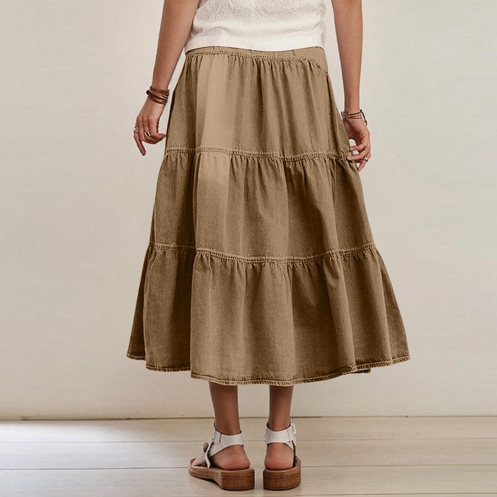 Ladies' Fashionable Retro Button Long Denim Skirt