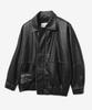 Lady Volume 9181 Vintage Washed Leather Oversized Jacket (Black)