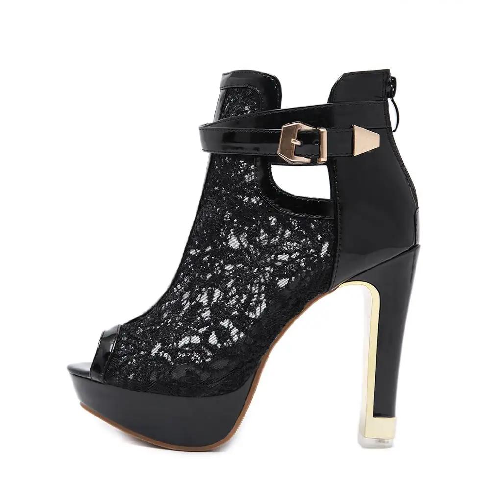 Fashion Fish Mouth Waterproof Platform High-heeled Sandals Mesh Breathable Zipper Buckle Metal Women's Shoes Nightclub