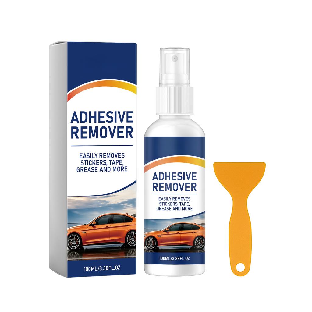 Spray Rimuovi Adesivi 100ml per Auto Pulizia Macchie e Colla Multi-Superficie Include Raschietto in Plastica per un Facile Utilizzo