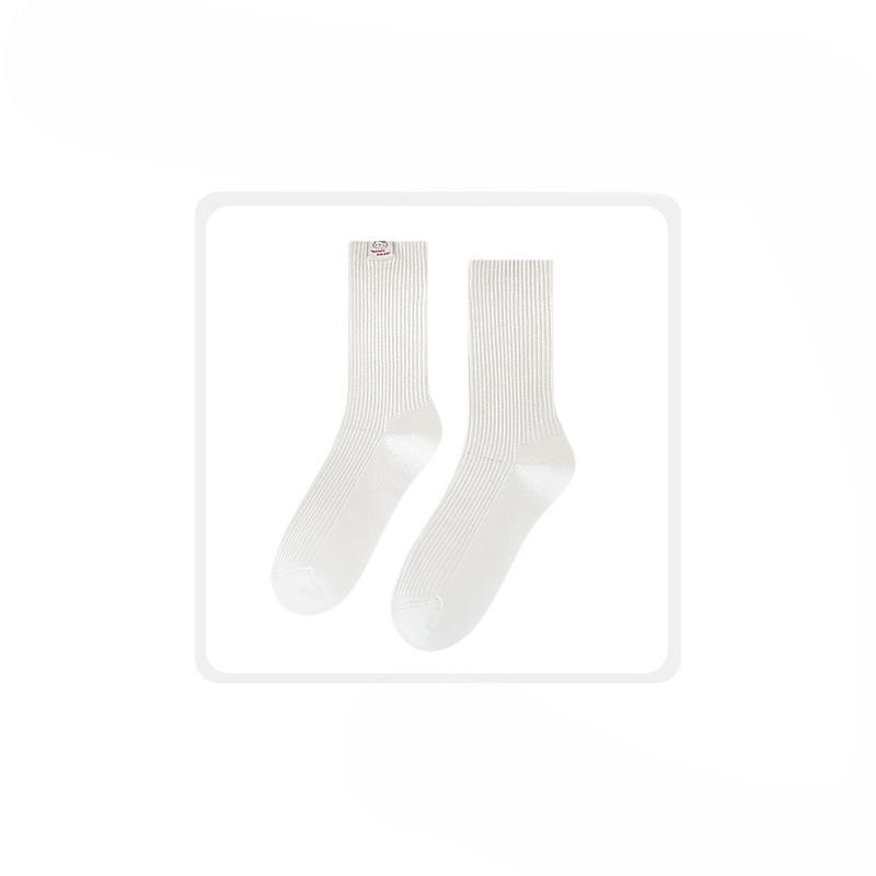 Female Autumn and Winter New Solid Color Cloth Label with Cotton Socks