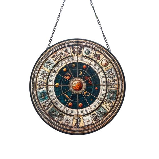 Bunter Acryl-Sonnenfänger Astrologisches Rad Tierkreiszeichen Fensterhänge-Dekoration Buntglas-Effekt Sonnenfänger-Panel für Haus Garten Dekoration