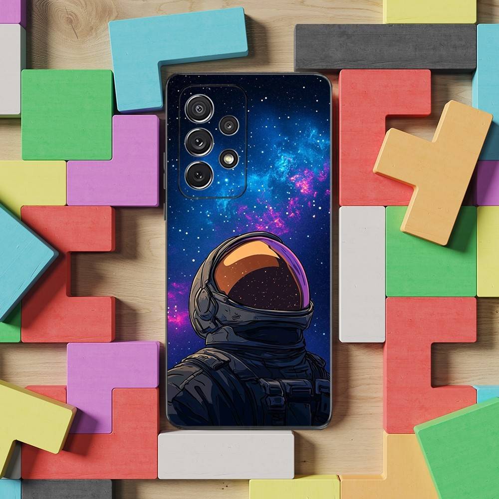 Cute Cartoon Astronaut Phone Case For Samsung S9,S10,S20,S10,S21,S25,S24,S23,Ultra,FE,Plus,Lite,Soft Silicone Black Cover
