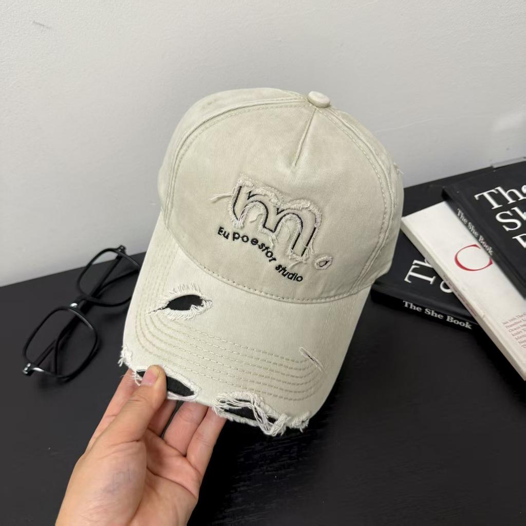 New Retro Style Letter Embroidery Claw Marks Rough Edge Old Ripped Baseball Cap Denim Sunshade Sun Protection Cap