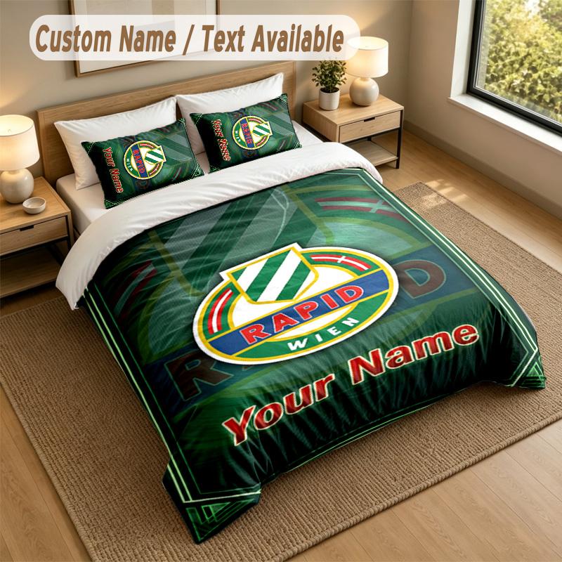 3Pcs Bedding Set Custom Name Text, 1 Sheet 2 Pillowcases Home Bed DecorRapid Wien FC