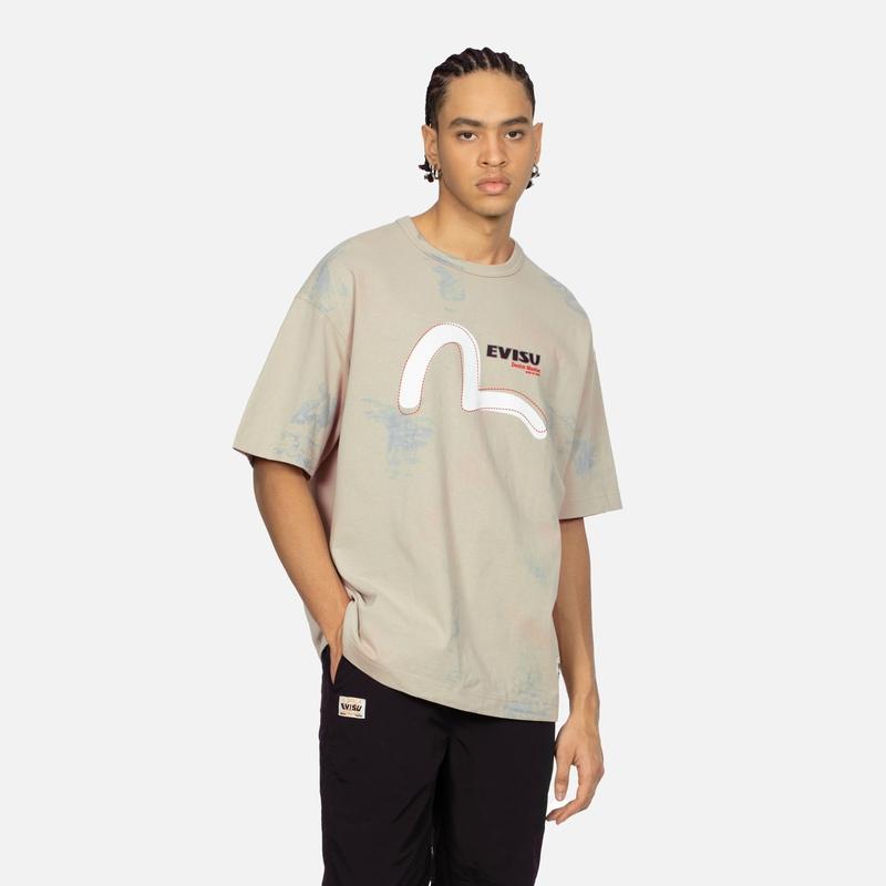 Evisu Seagull And Logo Print Oversized Short Sleeve T-Shirt Men Tops 2ESHTM4TS8057LFCT