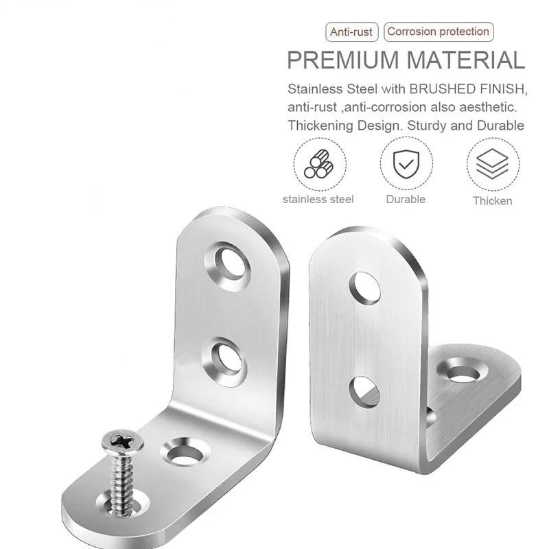 20/50/100PCS L Brackets Stainless Steel Corner Braces with Screws, 90° Right Angle Shelf Supports for Wood Furniture Accessories, Table
