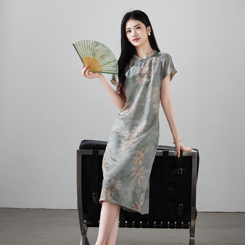 SOFSIL 2026 Summer New Chinese Style Silk Blend Printed Qipao Dress