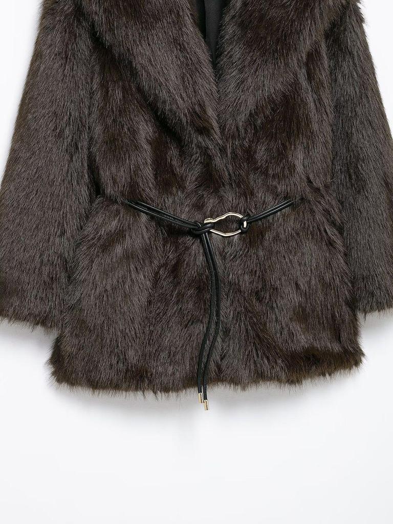 Damen dicker Lammwoll-Winterfellmantel, flauschig und warm