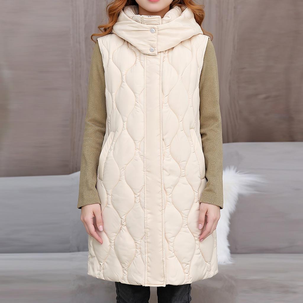 Long Vest Women Sleeveless Hooded Fall Winter Button Down Zip UpVests Jacket Outwear