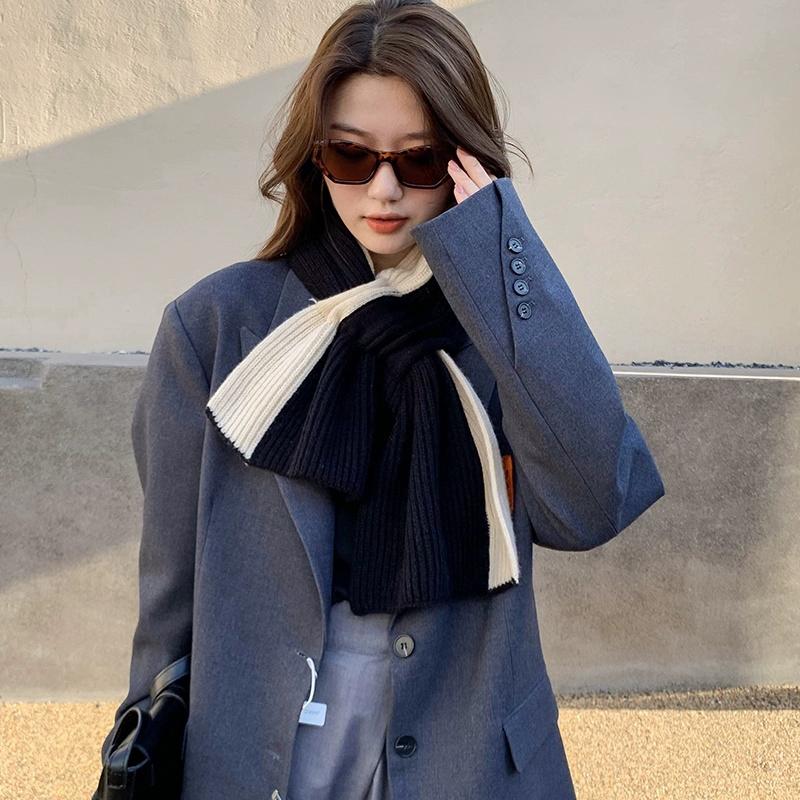 Korean Style Fashionable Casual Color-Blocked Thick Warm Long Scarf For Women
